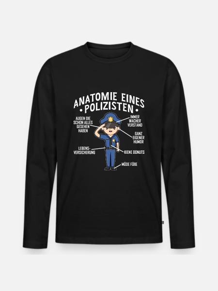 Polizist Anatomie Witziges Polizei Kollege - Männer Premium Bio Langarmshirt - Schwarz