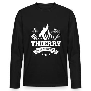 Thierry barbecue Cadeau Humour tablier personnalil - T-shirt manches longues Premium bio Homme - noir - Devant - Nico (187cm)