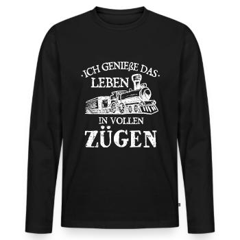 Ich Genieße Das Leben In Vollen Zügen Eisenbahn - Männer Premium Bio Langarmshirt - Schwarz - Vorne - Nico (187cm)