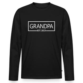 Grand-père est. 2023, Grand-père en devenir, Révélation de grossesse - T-shirt manches longues Premium bio Homme - noir - Devant - Nico (187cm)