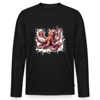 Octopus Beer Funny - Men's Premium Organic Long Sleeve Shirt - black - Front - Nico (187cm)