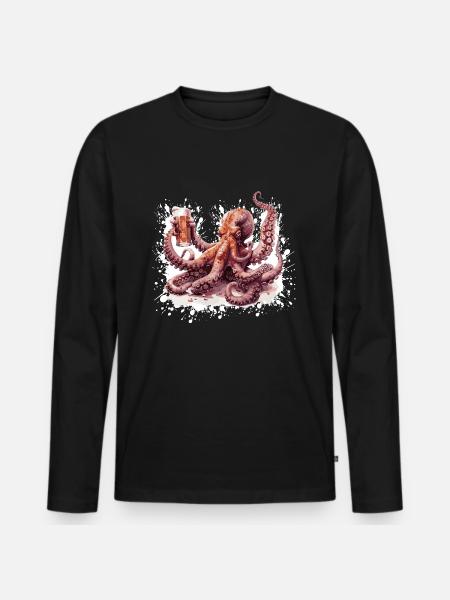 Octopus Beer Funny - Men's Premium Organic Long Sleeve Shirt - black