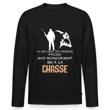 Heureusement On A La Chasse - T-shirt manches longues Premium bio Homme - noir - Devant - Nico (187cm)