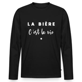 La bière c est la vie - T-shirt manches longues Premium bio Homme - noir - Devant - Nico (187cm)