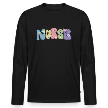Cool Flower Nurse Gift For Nursing Future Nurse - Men's Premium Organic Long Sleeve Shirt - black - Front - Nico (187cm)