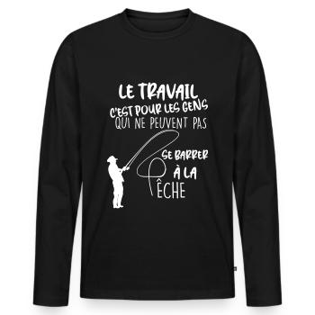 Pêche humour travail - T-shirt manches longues Premium bio Homme - noir - Devant - Nico (187cm)