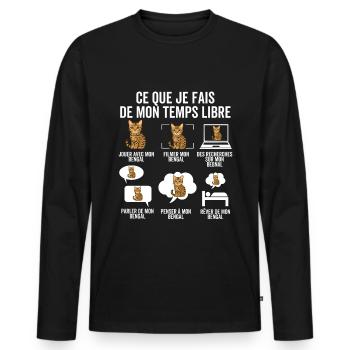 Ce que je fais de mon temps libre – Chat Bengal - T-shirt manches longues Premium bio Homme - noir - Devant - Nico (187cm)