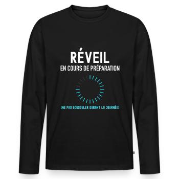 réveil cadeau baptême - T-shirt manches longues Premium bio Homme - noir - Devant - Nico (187cm)