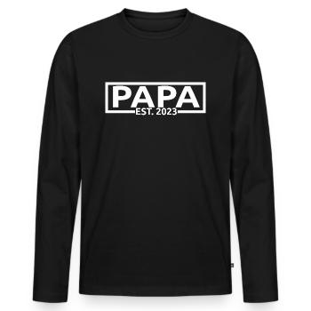 Papa Est. 2023, Papa To Be, Révélation de grossesse - T-shirt manches longues Premium bio Homme - noir - Devant - Nico (187cm)