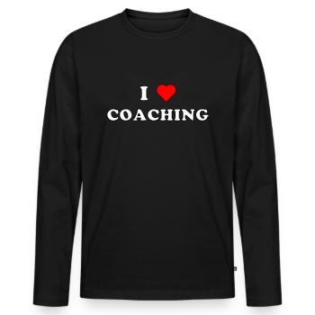 I LOVE COACHING (weiß/schwarze Umrandung) - Männer Premium Bio Langarmshirt - Schwarz - Vorne - Nico (187cm)