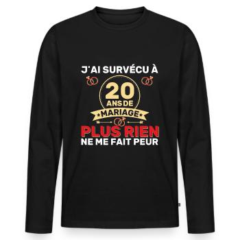 20 Ans De Mariage Noces De Coton Cadeau Mari 20eme - T-shirt manches longues Premium bio Homme - noir - Devant - Nico (187cm)