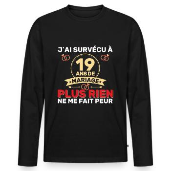 19 Ans De Mariage Noces De Coton Cadeau Mari 19eme - T-shirt manches longues Premium bio Homme - noir - Devant - Nico (187cm)