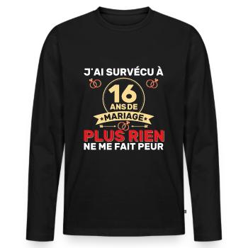 16 Ans De Mariage Noces De Coton Cadeau Mari 16eme - T-shirt manches longues Premium bio Homme - noir - Devant - Nico (187cm)