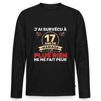 17 Ans De Mariage Noces De Coton Cadeau Mari 17eme - T-shirt manches longues Premium bio Homme - noir - Devant - Nico (187cm)