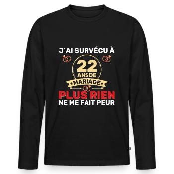 22 Ans De Mariage Noces De Coton Cadeau Mari 22eme - T-shirt manches longues Premium bio Homme - noir - Devant - Nico (187cm)