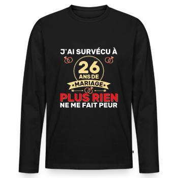 26 Ans De Mariage Noces De Coton Cadeau Mari 26eme - T-shirt manches longues Premium bio Homme - noir - Devant - Nico (187cm)
