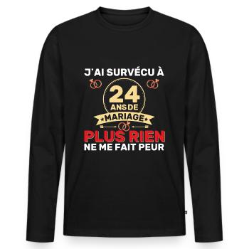 24 Ans De Mariage Noces De Coton Cadeau Mari 24eme - T-shirt manches longues Premium bio Homme - noir - Devant - Nico (187cm)