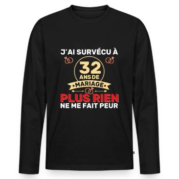 32 Ans De Mariage Noces De Coton Cadeau Mari 32eme - T-shirt manches longues Premium bio Homme - noir - Devant - Nico (187cm)