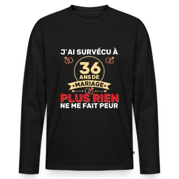 36 Ans De Mariage Noces De Coton Cadeau Mari 36eme - T-shirt manches longues Premium bio Homme - noir - Devant - Nico (187cm)