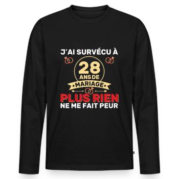 28 Ans De Mariage Noces De Coton Cadeau Mari 28eme - T-shirt manches longues Premium bio Homme - noir - Devant - Nico (187cm)