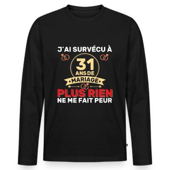 31 Ans De Mariage Noces De Coton Cadeau Mari 31eme - T-shirt manches longues Premium bio Homme - noir - Devant - Nico (187cm)