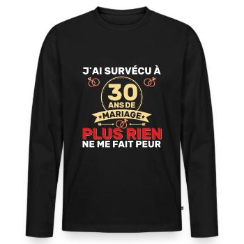 30 Ans De Mariage Noces De Coton Cadeau Mari 30eme - T-shirt manches longues Premium bio Homme - noir - Devant - Nico (187cm)