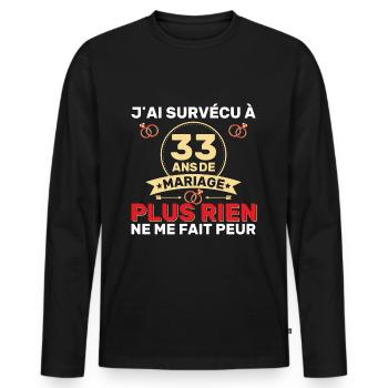 33 Ans De Mariage Noces De Coton Cadeau Mari 33eme - T-shirt manches longues Premium bio Homme - noir - Devant - Nico (187cm)