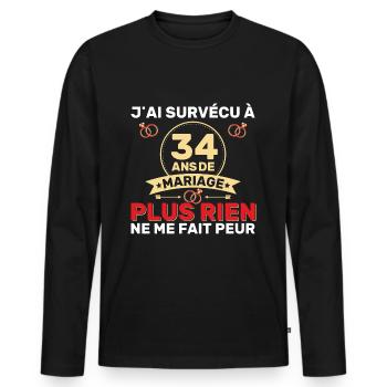34 Ans De Mariage Noces De Coton Cadeau Mari 34eme - T-shirt manches longues Premium bio Homme - noir - Devant - Nico (187cm)