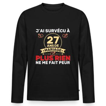 27 Ans De Mariage Noces De Coton Cadeau Mari 27eme - T-shirt manches longues Premium bio Homme - noir - Devant - Nico (187cm)