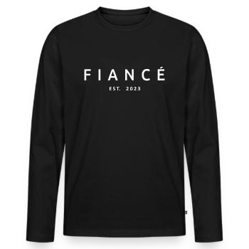 Fiancé Est. 2023 Engagement Gift Groom's Wedding - Men's Premium Organic Long Sleeve Shirt - black - Front - Nico (187cm)