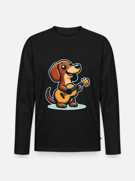 Cute Dachshund playing Guitar - Men's Premium Organic Long Sleeve Shirt - black