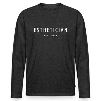 Esthéticienne Est. 2023 Esthéticienne diplômée - T-shirt manches longues Premium bio Homme - anthracite chiné - Devant - Nico (187cm)