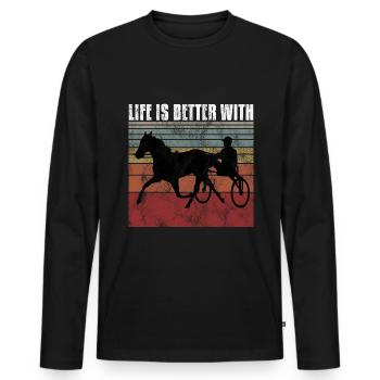 Life is better with Harness Racing Trotting Trot - Men's Premium Organic Long Sleeve Shirt - black - Front - Nico (187cm)