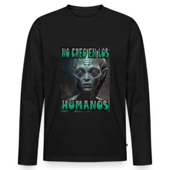 Je ne crois pas aux humains - T-shirt manches longues Premium bio Homme - noir - Devant - Nico (187cm)