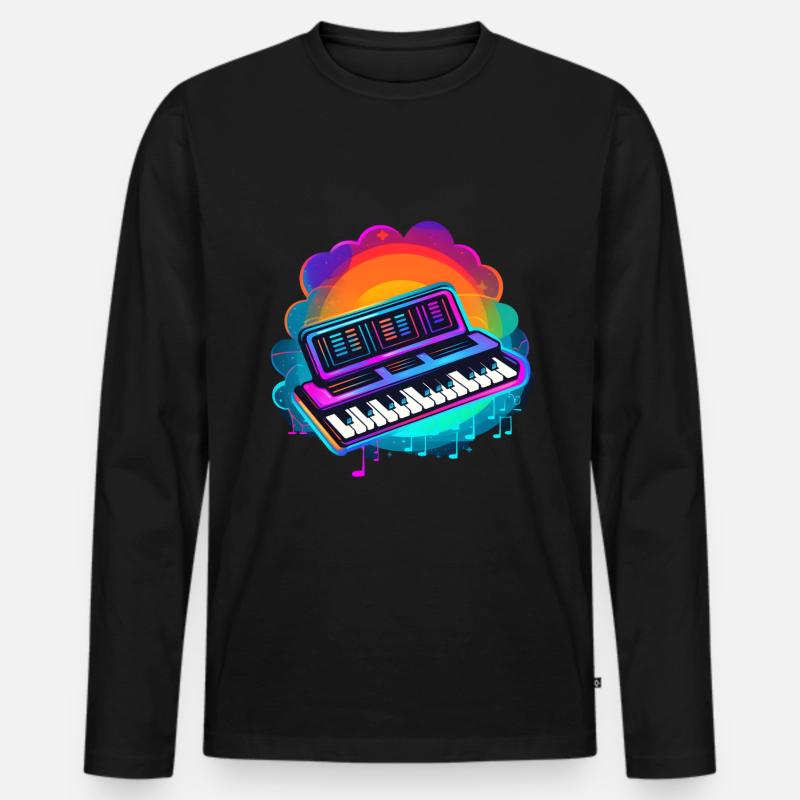 Keyboarder Synthwave 80s Geschenk - Männer Premium Bio Langarmshirt - Schwarz