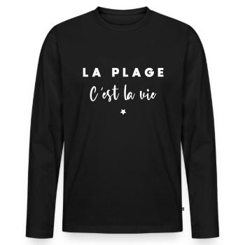 La plage c est la vie - T-shirt manches longues Premium bio Homme - noir - Devant - Nico (187cm)
