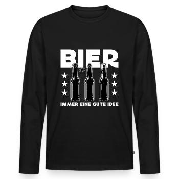 Bier Gute Idee Biertrinken Saufen Party Funshirt - Männer Premium Bio Langarmshirt - Schwarz - Vorne - Nico (187cm)