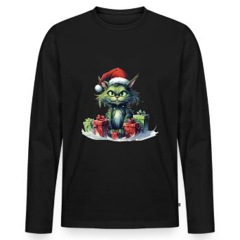Katze Weihnachten Weihnachtselfe Geschenke Mütze - Männer Premium Bio Langarmshirt - Schwarz - Vorne - Nico (187cm)