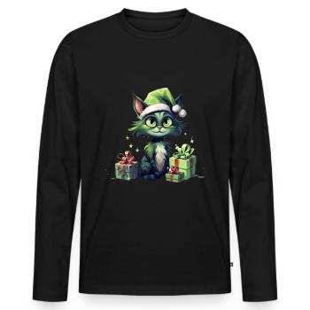 Katze Weihnachten Weihnachtselfe Geschenke Mütze - Männer Premium Bio Langarmshirt - Schwarz - Vorne - Nico (187cm)