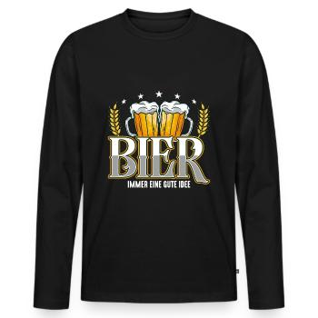 Bier Gute Idee Biertrinken Saufen Party Funshirt - Männer Premium Bio Langarmshirt - Schwarz - Vorne - Nico (187cm)
