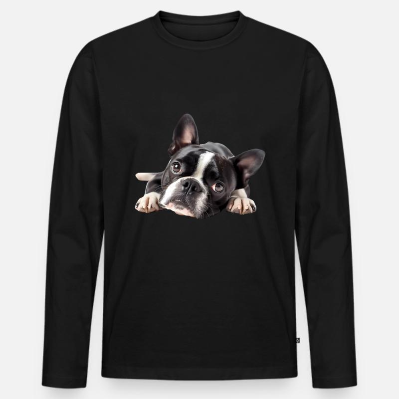 Boston Terrier - Männer Premium Bio Langarmshirt - Schwarz
