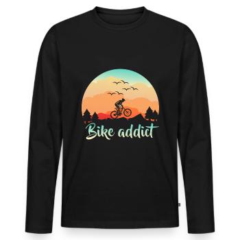Silhouette de vélo de vélo de montagne drôle - T-shirt manches longues Premium bio Homme - noir - Devant - Nico (187cm)