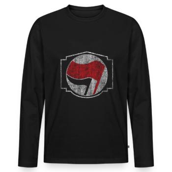 DRAPEAUX DE L'ACTION ANTIFASCHISTE ANTIFASCHISTE - T-shirt manches longues Premium bio Homme - noir - Devant - Nico (187cm)