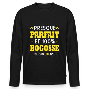 18 ans Parfait bogosse 18e anniversaire majorité - T-shirt manches longues Premium bio Homme - noir - Devant - Nico (187cm)