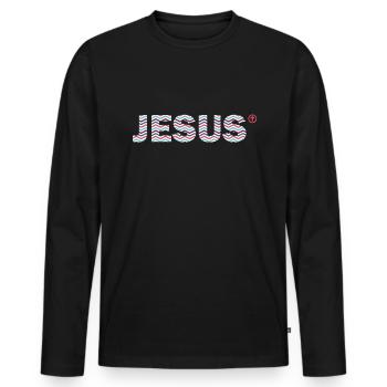 JESUS - Männer Premium Bio Langarmshirt - Schwarz - Vorne - Nico (187cm)