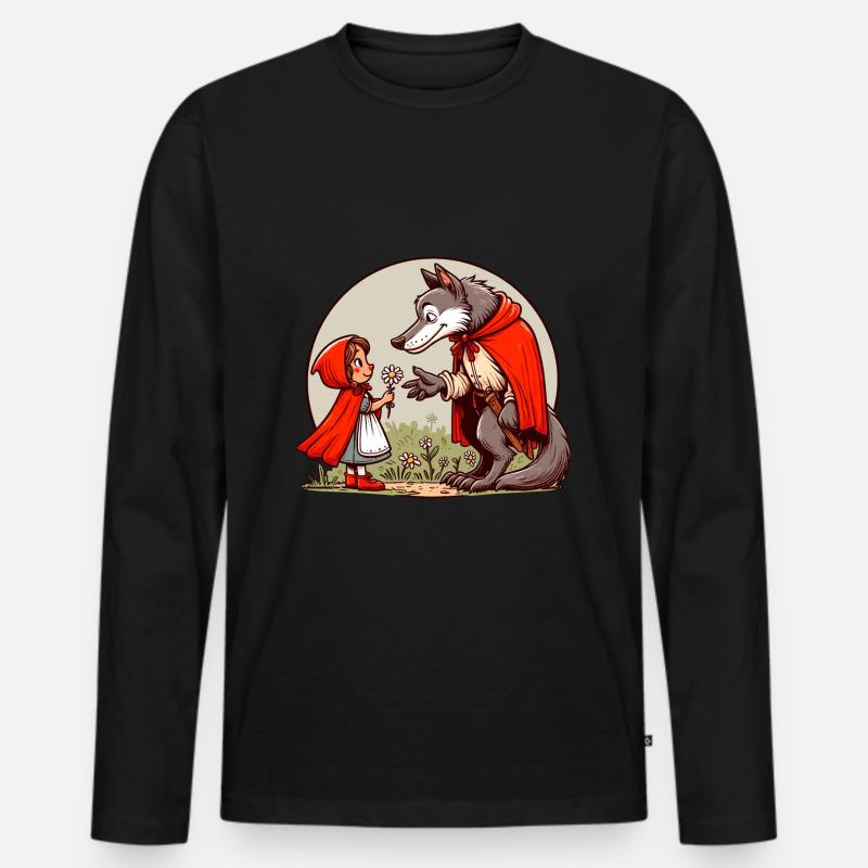 Rotkäppchen Märchen Wolf Niedlich Märchenfigur - Männer Premium Bio Langarmshirt - Schwarz
