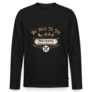 Soyez gentil avec le mécanicien que le Père Noël regarde - T-shirt manches longues Premium bio Homme - noir - Devant - Nico (187cm)