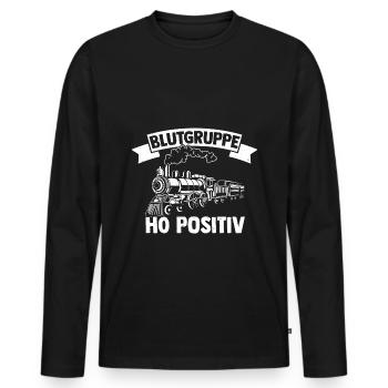 Blutgruppe H0 positiv, Modelleisenbahner Modellbau - Männer Premium Bio Langarmshirt - Schwarz - Vorne - Nico (187cm)