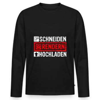 Schneiden Rendern Hochladen - Spruch Motiv Gamer - Männer Premium Bio Langarmshirt - Schwarz - Vorne - Nico (187cm)