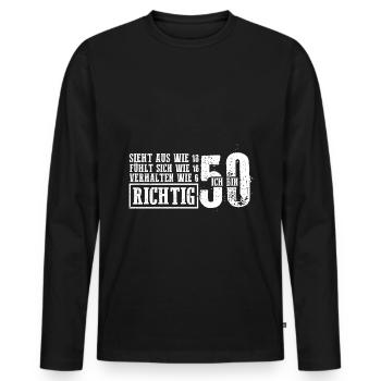 Sieht aus wie 18 fühlt sich wie 16 verhalten wie 6 - Männer Premium Bio Langarmshirt - Schwarz - Vorne - Nico (187cm)
